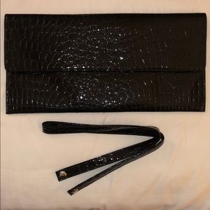 Faux Black Crocodile Oversized Clutch